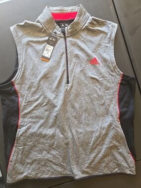 Adidas Gray Sleeveless 1/4 Zip Vest with Red Trim